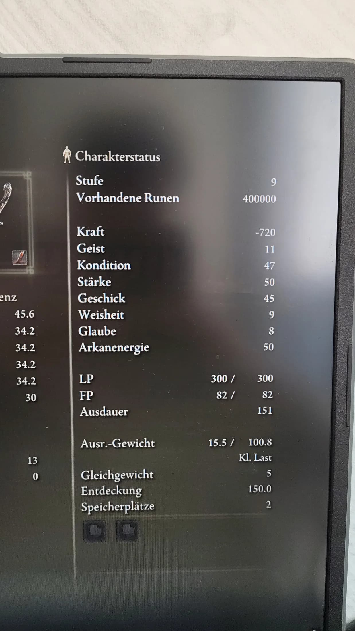 Charakterstatus und Attribute für den Messmer Run